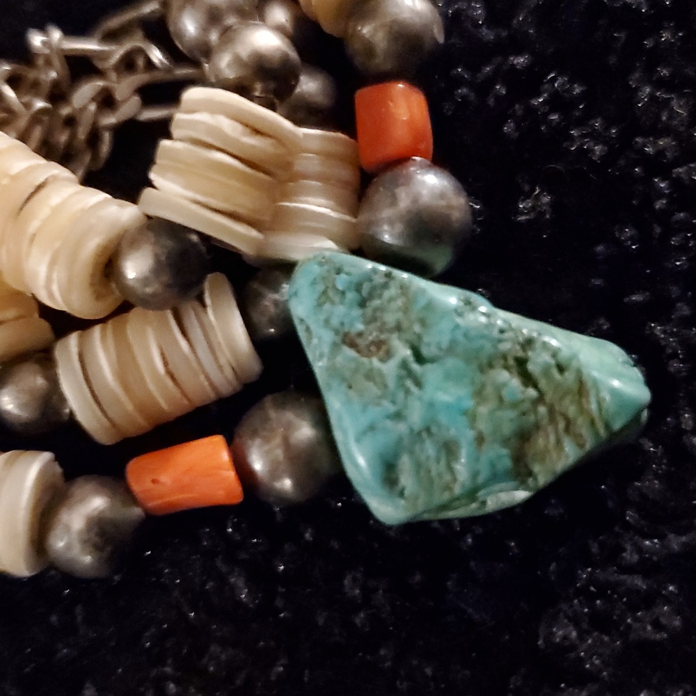 Native American Sterling Silver Necklace Vintage Coral Turquoise